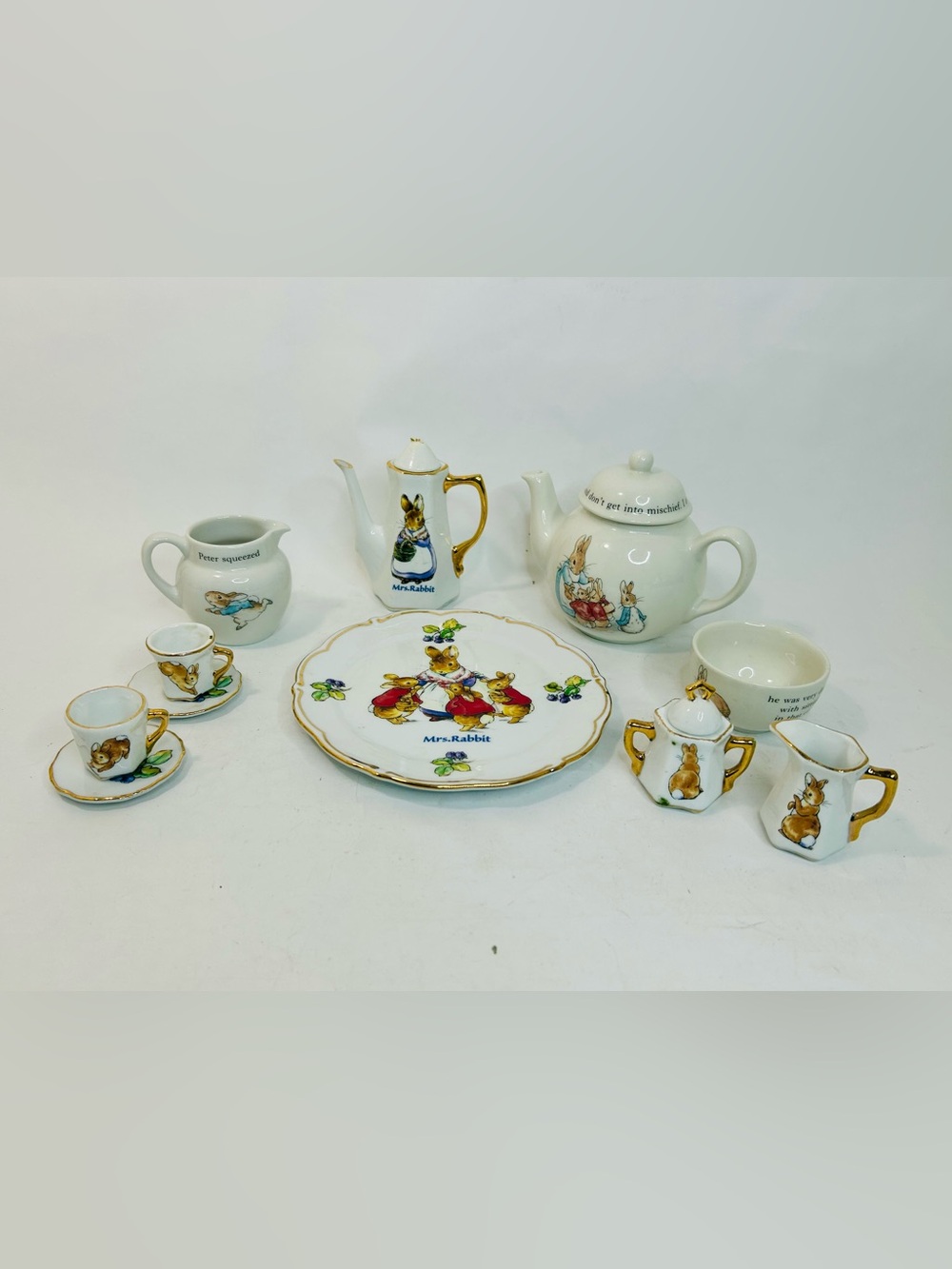 Vintage Peter Rabbit by Wedgewood Child’s Tea Set 14 Pieces 1993, 1997, 2002
